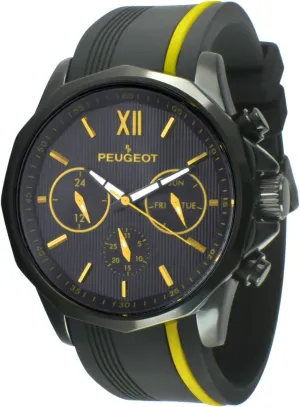Chronograph Sport crisscross nationalism pretension Watch - Round with Day, Date. 24 Hours Sub Dial Windows & Silicone Strap Peugeot Men Big Face 