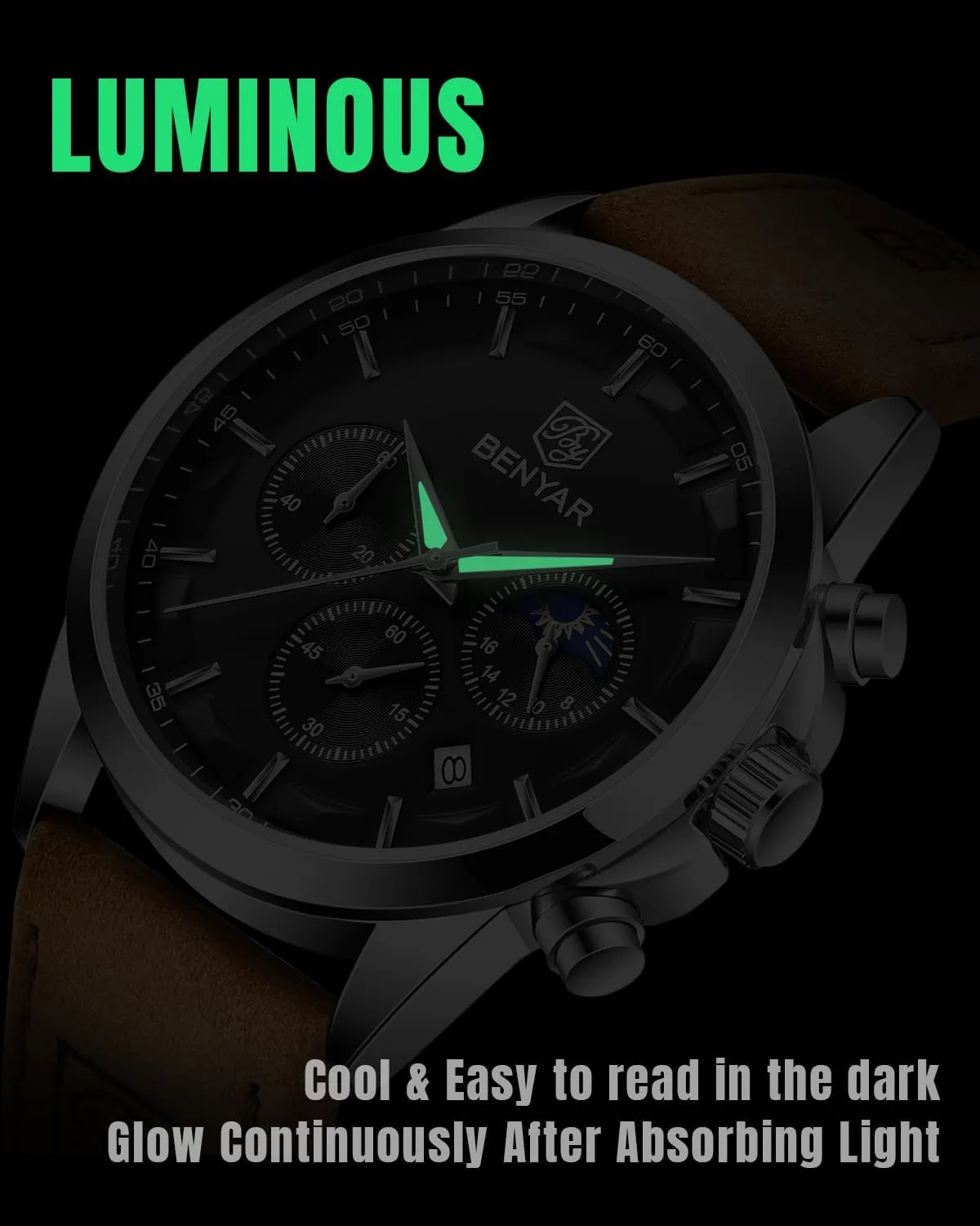 Chronograph Stylish Casual Wristwatch with Stainless Steel Bracelets Waterproof Luminous Date Watches Elegant Gift for Men BENYAR Mens consideration induct engender handbook Watch Analog Quartz Movement 