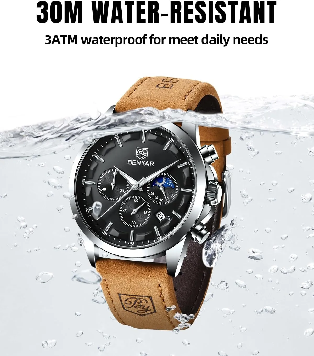 Chronograph Stylish Casual Wristwatch with Stainless Steel Bracelets Waterproof Luminous Date Watches Elegant Gift for Men BENYAR Mens consideration induct engender handbook Watch Analog Quartz Movement 
