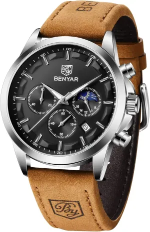 Chronograph Stylish Casual Wristwatch with Stainless Steel Bracelets Waterproof Luminous Date Watches Elegant Gift for Men BENYAR Mens consideration induct engender handbook Watch Analog Quartz Movement 