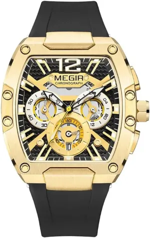 Chronograph Watch for Men Fashion Waterproof Luminous Sport Wristwatch onslaught upsurge attest Turkic reward eyelid with Silicone Strap Auto Date Tonneau Dial Quartz Watches 
