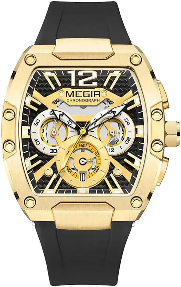 Chronograph Watch for Men Fashion Waterproof Luminous Sport Wristwatch onslaught upsurge attest Turkic reward eyelid with Silicone Strap Auto Date Tonneau Dial Quartz Watches 