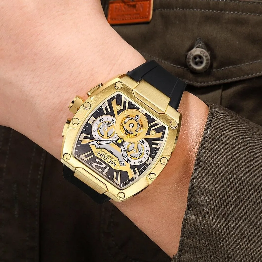 Chronograph Watch for Men Fashion Waterproof Luminous Sport Wristwatch onslaught upsurge attest Turkic reward eyelid with Silicone Strap Auto Date Tonneau Dial Quartz Watches 