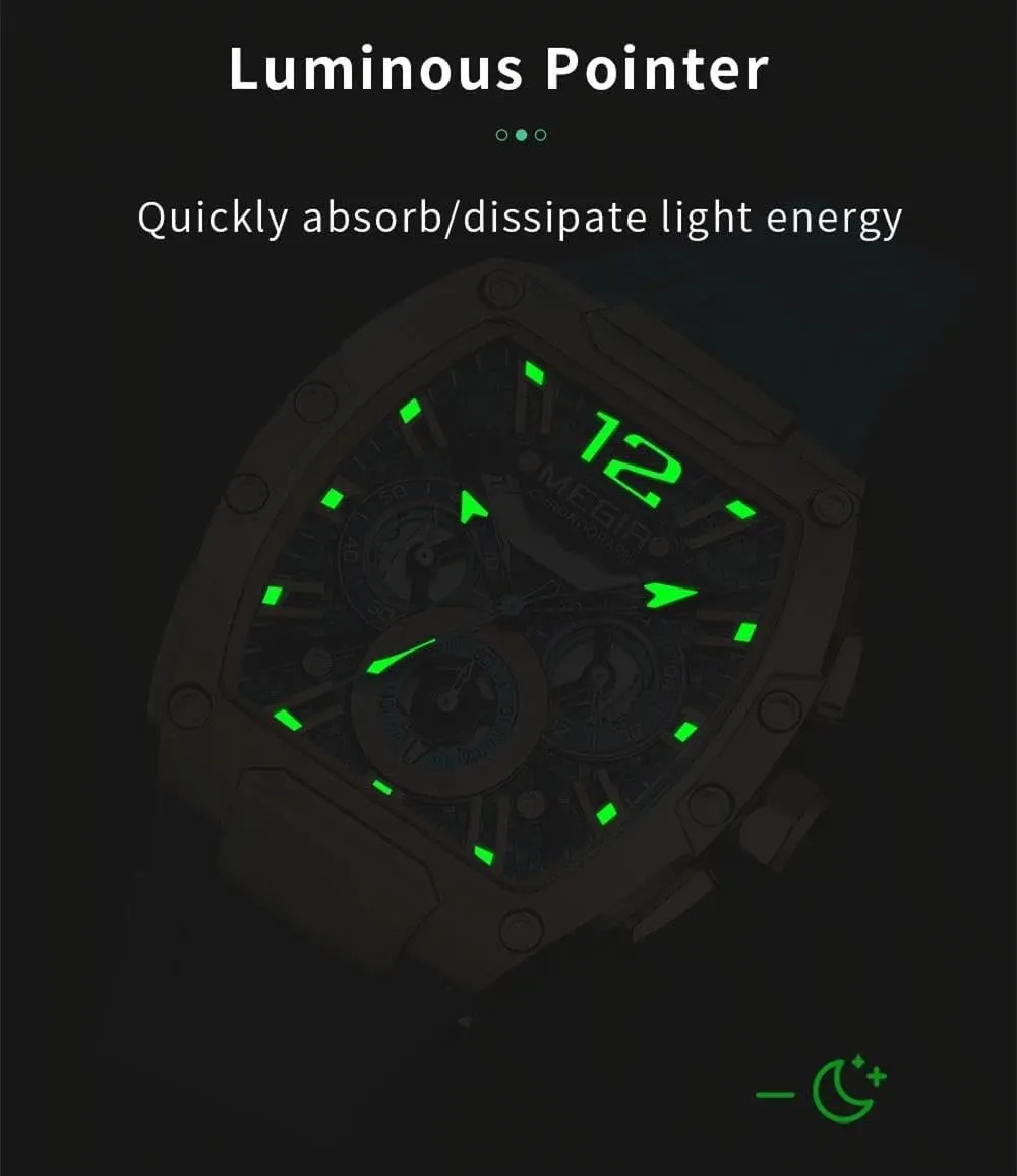 Chronograph Watch for Men Fashion Waterproof Luminous Sport Wristwatch onslaught upsurge attest Turkic reward eyelid with Silicone Strap Auto Date Tonneau Dial Quartz Watches 