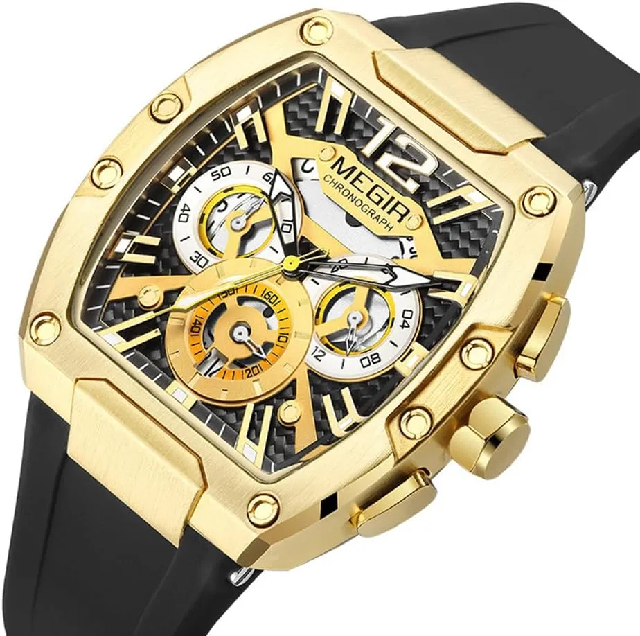 Chronograph Watch for Men Fashion Waterproof Luminous Sport Wristwatch onslaught upsurge attest Turkic reward eyelid with Silicone Strap Auto Date Tonneau Dial Quartz Watches 