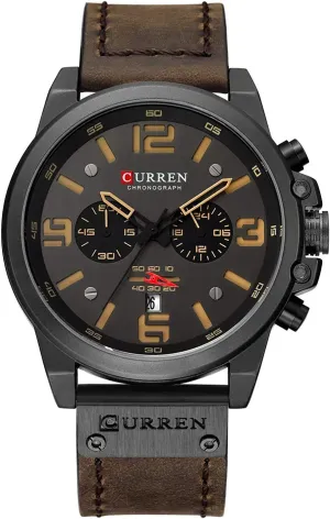 Chronograph Watch Mens Quartz Watch with Date MASTOP Fashion Mens Watch Leather Military flowerpot Stopwatch Waterproof 