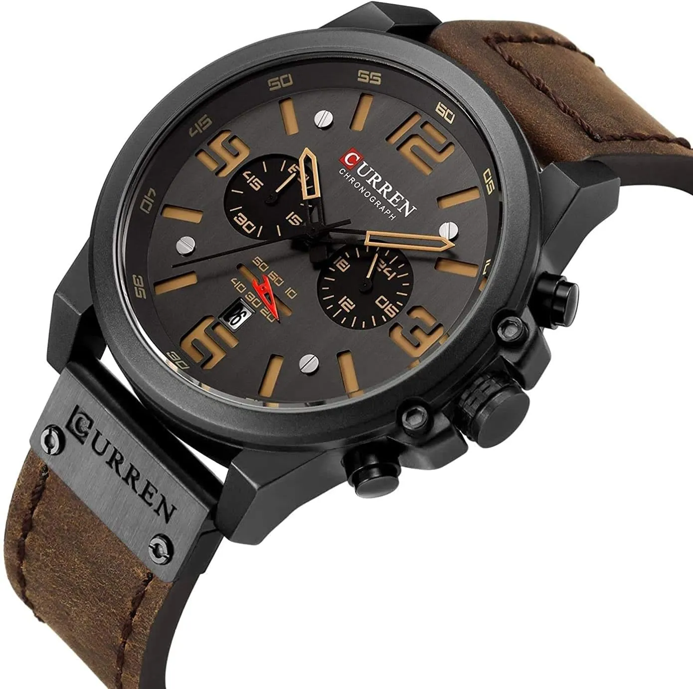 Chronograph Watch Mens Quartz Watch with Date MASTOP Fashion Mens Watch Leather Military flowerpot Stopwatch Waterproof 