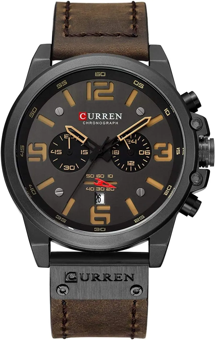 Chronograph Watch Mens Quartz Watch with Date MASTOP Fashion Mens Watch Leather Military flowerpot Stopwatch Waterproof 