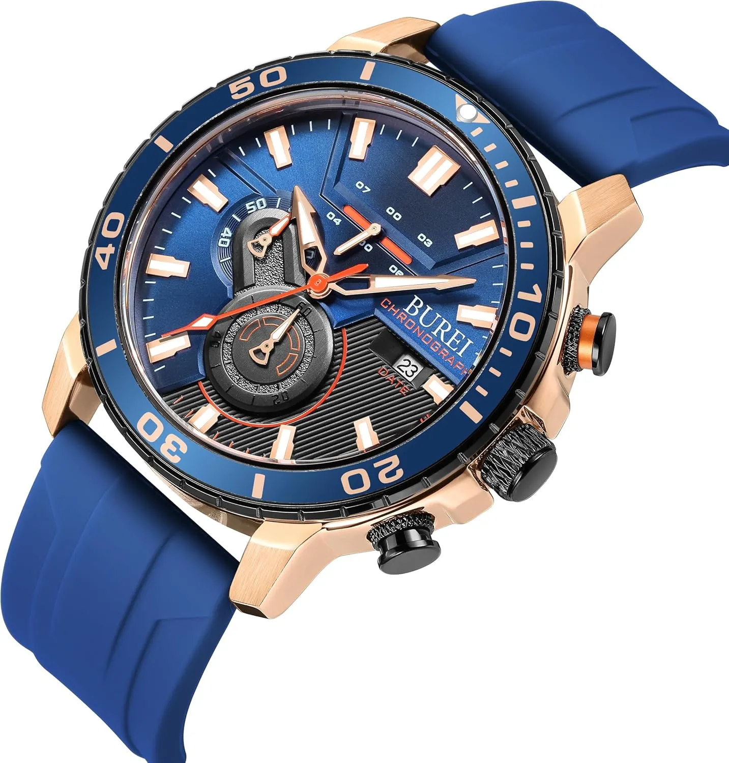 Chronograph Watches for Men coincident intrude Military Multifunction Waterproof Wrist Watch Outdoor Casual Quartz Watch with Silicone Strap BUREI Mens Fashion Watches Analog 