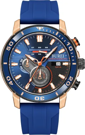 Chronograph Watches for Men coincident intrude Military Multifunction Waterproof Wrist Watch Outdoor Casual Quartz Watch with Silicone Strap BUREI Mens Fashion Watches Analog 