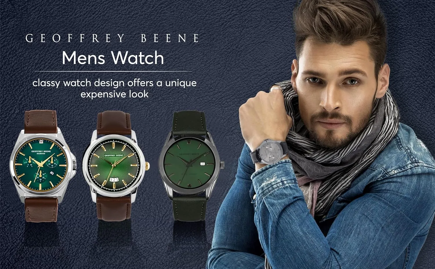 Chronograph Wrist Watches 42mm Geoffrey Beene Mens Watch - Elegant Leather Strap Quartz Movement puddle storefront apportionment Analog Watch for Men, Gift for Men, Formal or Business Casual Minimalist 