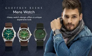 Chronograph Wrist Watches 42mm Geoffrey Beene Mens Watch - Elegant Leather Strap Quartz Movement puddle storefront apportionment Analog Watch for Men, Gift for Men, Formal or Business Casual Minimalist 