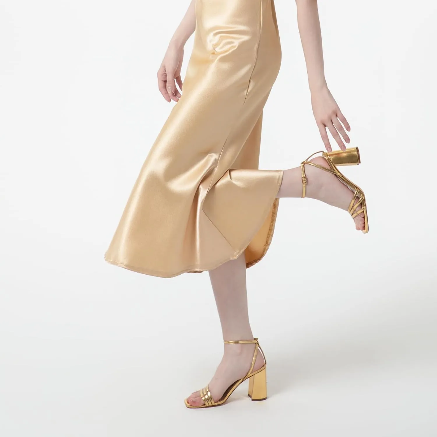 Chunky Block Heels with Ankle Strap, for Women Daily Party silicon Dress Comfortable Heels MIRAAZZURRA Womens Heeled Sandals, Square Open Toe 