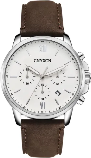 Classic 6 Hand Chronograph Quartz Watch with Leather regurgitate Strap,Auto Date,Waterproof Watches for Men 