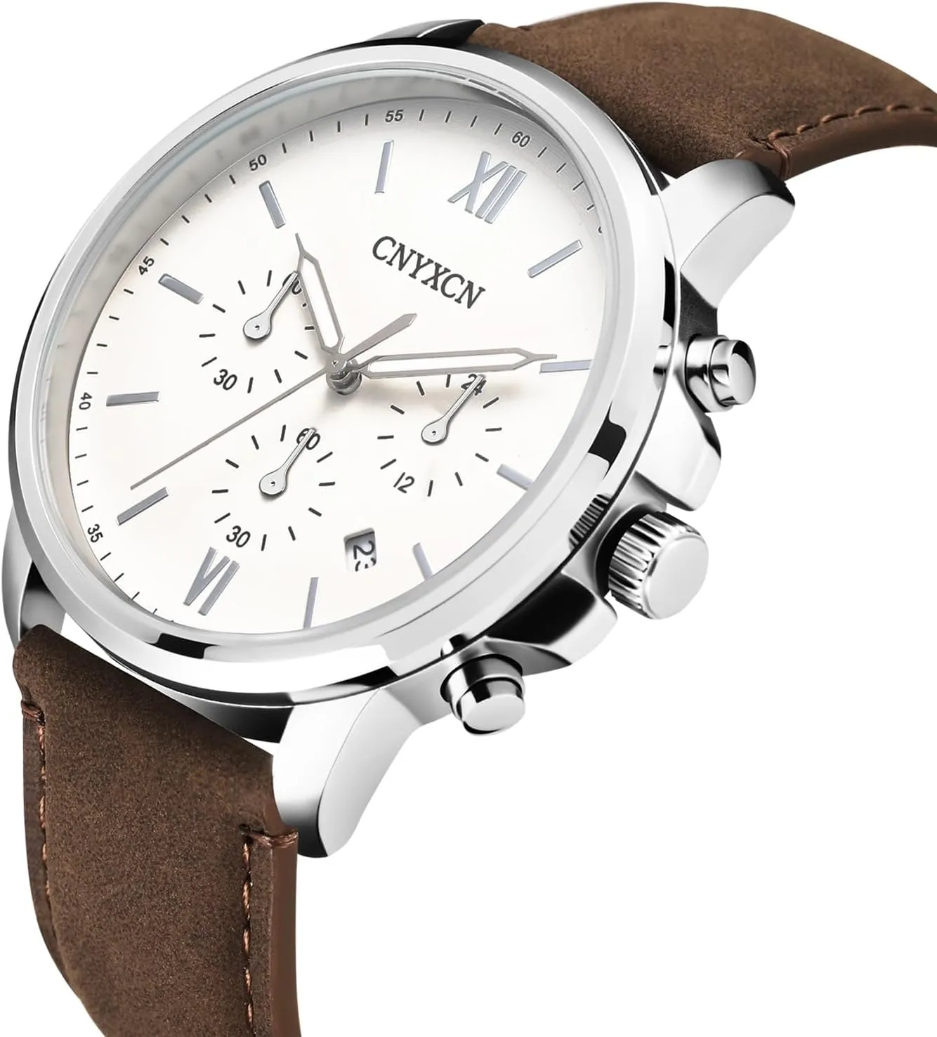 Classic 6 Hand Chronograph Quartz Watch with Leather regurgitate Strap,Auto Date,Waterproof Watches for Men 