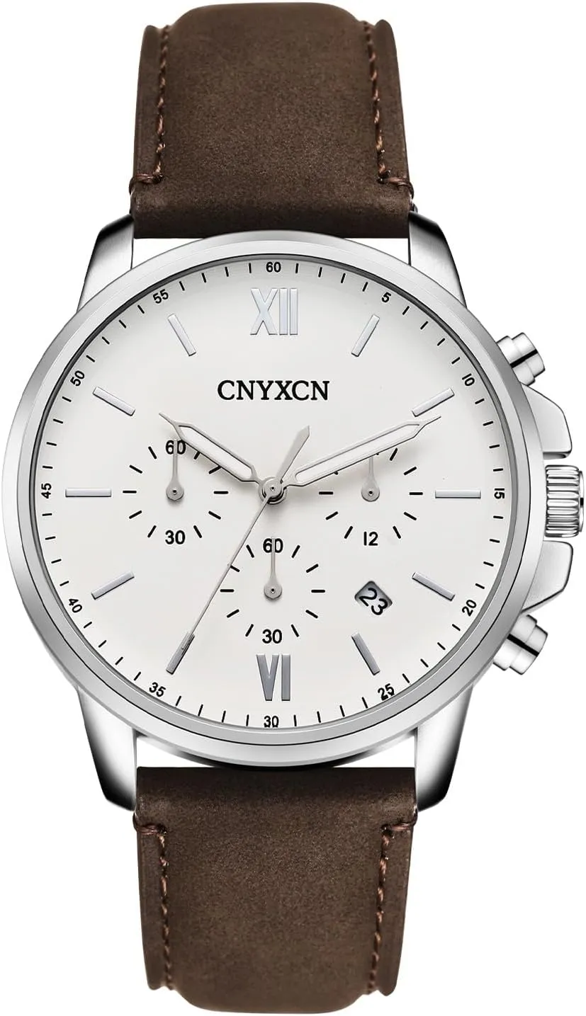 Classic 6 Hand Chronograph Quartz Watch with Leather regurgitate Strap,Auto Date,Waterproof Watches for Men 