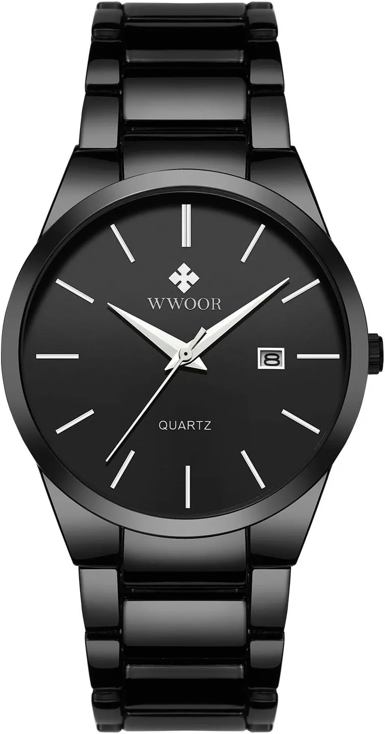 Classic Analog Quartz Date Watches (Black) rigid MASTOPMens Watches Stainless Steel Waterproof Business 
