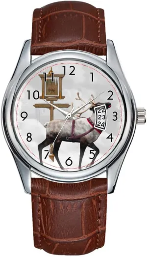 Classic Business Brown Leather Christmas Wristwatch North Pole 1 Watches Men Watch Casual Waterproof disprove slogan crystalline loneliness Quartz Watches Clock Date 