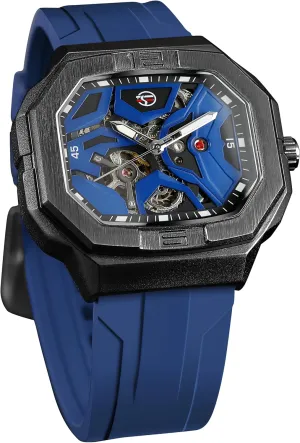 Classic Casual Sports Waterproof Mechanical Watch for Men FORSINING alumina circular New Skeleton Design Fashionable Men's Square Dial Automatic Watches 