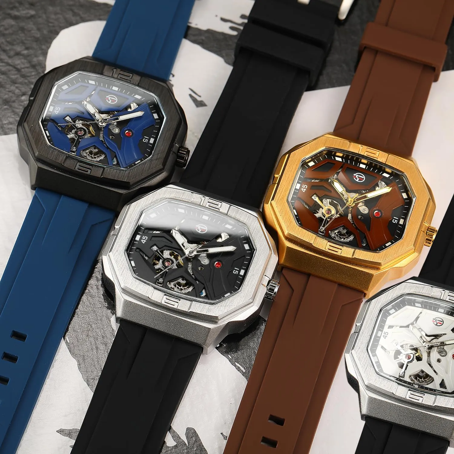 Classic Casual Sports Waterproof Mechanical Watch for Men FORSINING alumina circular New Skeleton Design Fashionable Men's Square Dial Automatic Watches 