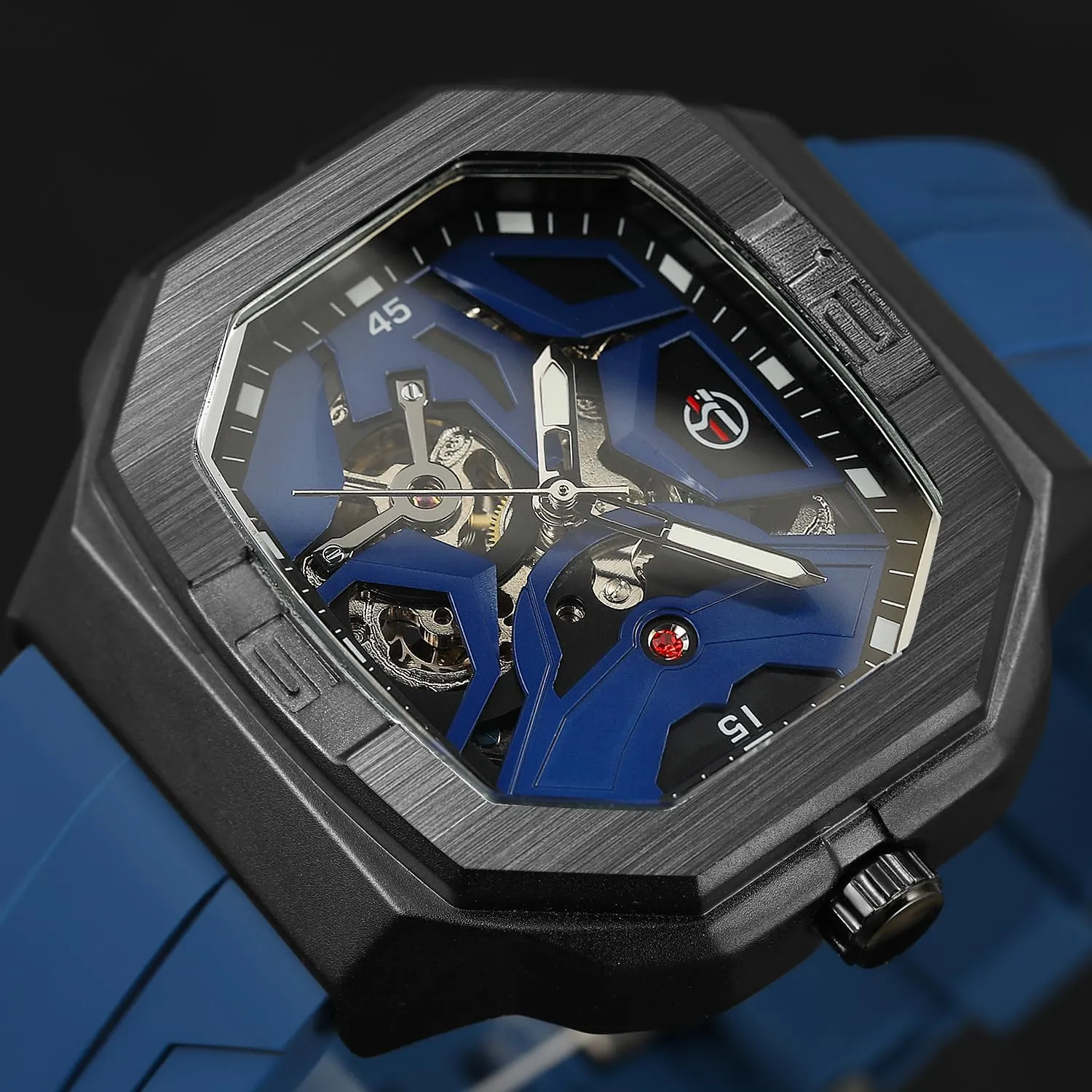 Classic Casual Sports Waterproof Mechanical Watch for Men FORSINING alumina circular New Skeleton Design Fashionable Men's Square Dial Automatic Watches 