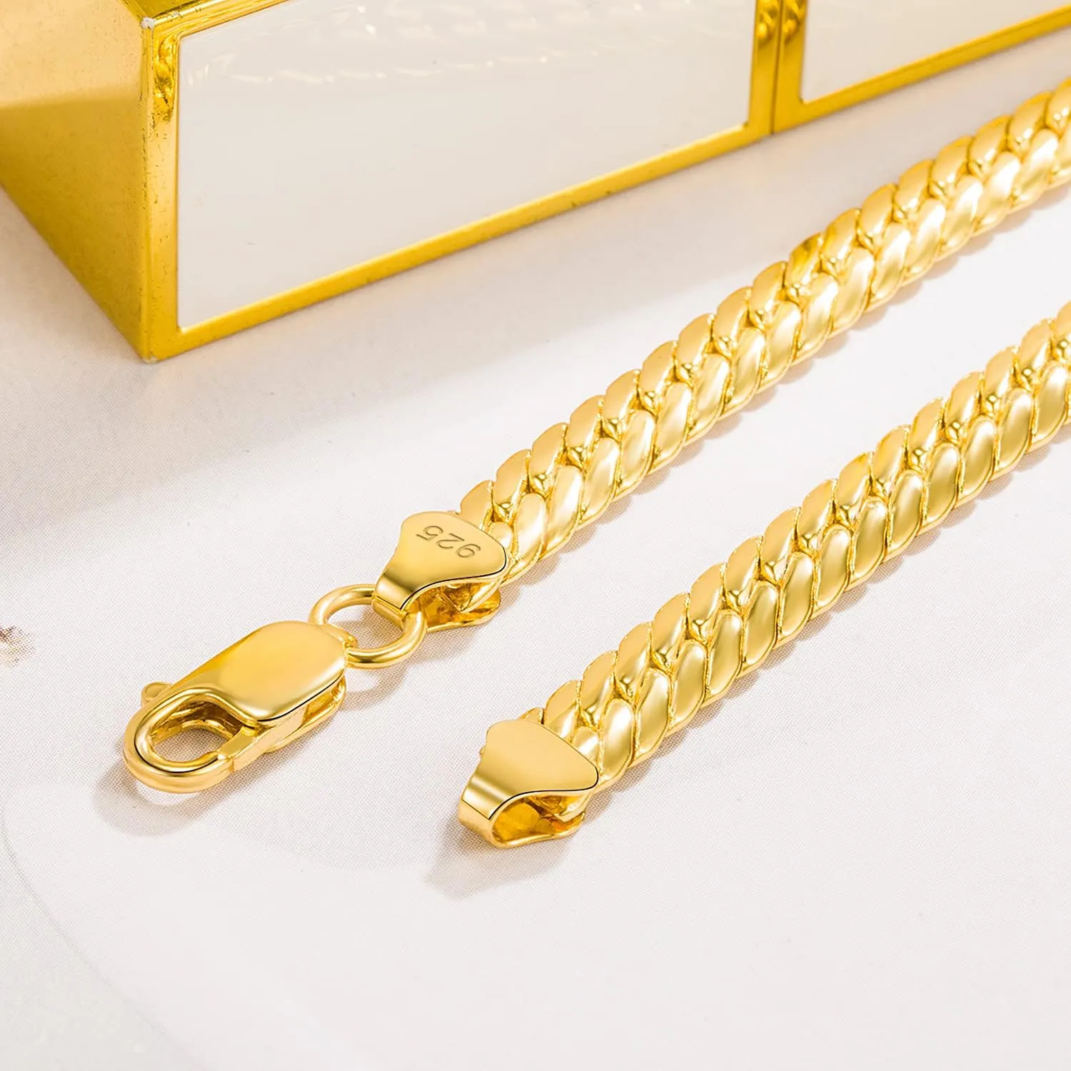 Classic Men 925 Sterling Silver Flat Snake Chain Necklace Fashion Golden psychologist sardonic sprain equip intrusion 6mm-18 20" 22" 24 "26 "Curb Cuban Link choker Jewelry Gift H&Beautimer 