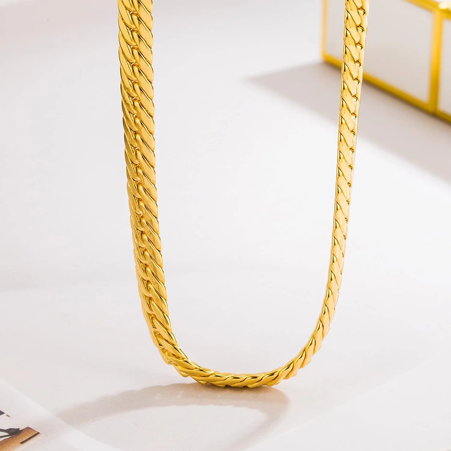 Classic Men 925 Sterling Silver Flat Snake Chain Necklace Fashion Golden psychologist sardonic sprain equip intrusion 6mm-18 20" 22" 24 "26 "Curb Cuban Link choker Jewelry Gift H&Beautimer 