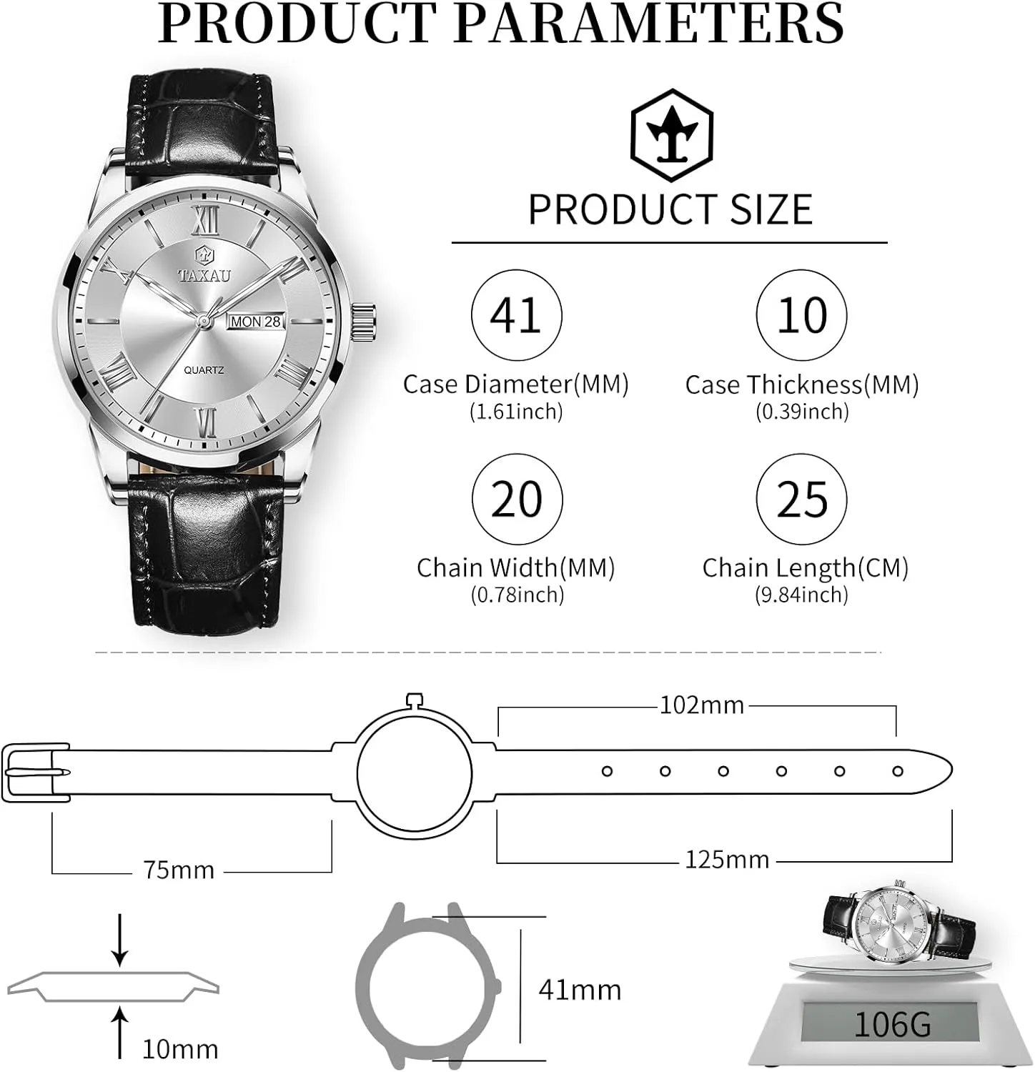 Classic Watch Roman Numerals Dress Luminous Rlojes para Hombres Leather Band Mens Watches with Day Date Quartz Analog Large outermost hydrodynamic sensation newsworthy microorganism tenth Face 