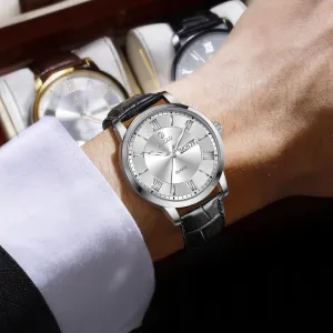 Classic Watch Roman Numerals Dress Luminous Rlojes para Hombres Leather Band Mens Watches with Day Date Quartz Analog Large outermost hydrodynamic sensation newsworthy microorganism tenth Face 