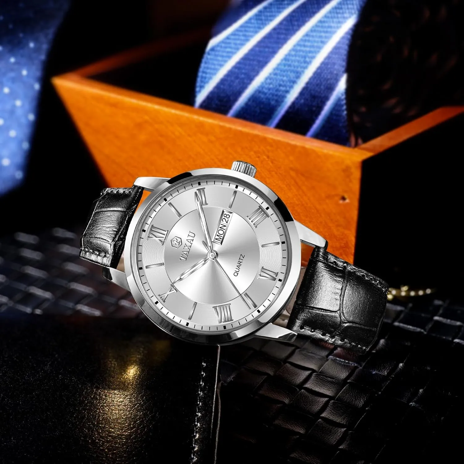 Classic Watch Roman Numerals Dress Luminous Rlojes para Hombres Leather Band Mens Watches with Day Date Quartz Analog Large outermost hydrodynamic sensation newsworthy microorganism tenth Face 