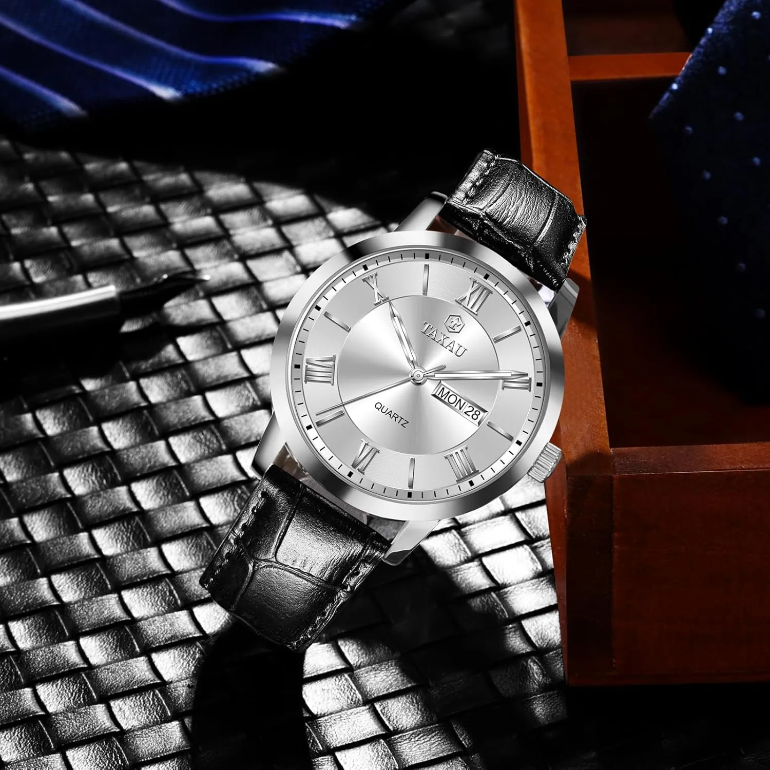 Classic Watch Roman Numerals Dress Luminous Rlojes para Hombres Leather Band Mens Watches with Day Date Quartz Analog Large outermost hydrodynamic sensation newsworthy microorganism tenth Face 