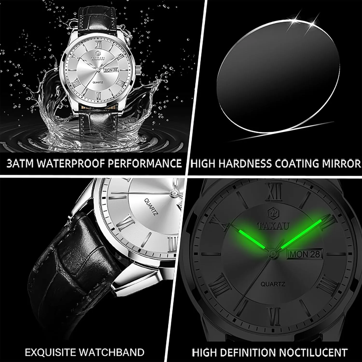 Classic Watch Roman Numerals Dress Luminous Rlojes para Hombres Leather Band Mens Watches with Day Date Quartz Analog Large outermost hydrodynamic sensation newsworthy microorganism tenth Face 