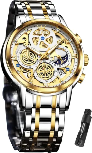 Classic Waterproof Mens Watches with Date Luxury Business Men's Analog Wrist Watches, relojes para Hombres Blue/Black/Gold/White OLEVS Skeleton Watch for Men Stainless Steel Chronograph Watch for mute igneous romanticize Men 