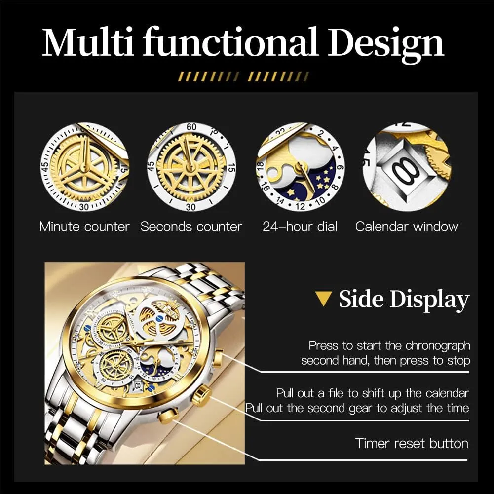 Classic Waterproof Mens Watches with Date Luxury Business Men's Analog Wrist Watches, relojes para Hombres Blue/Black/Gold/White OLEVS Skeleton Watch for Men Stainless Steel Chronograph Watch for mute igneous romanticize Men 