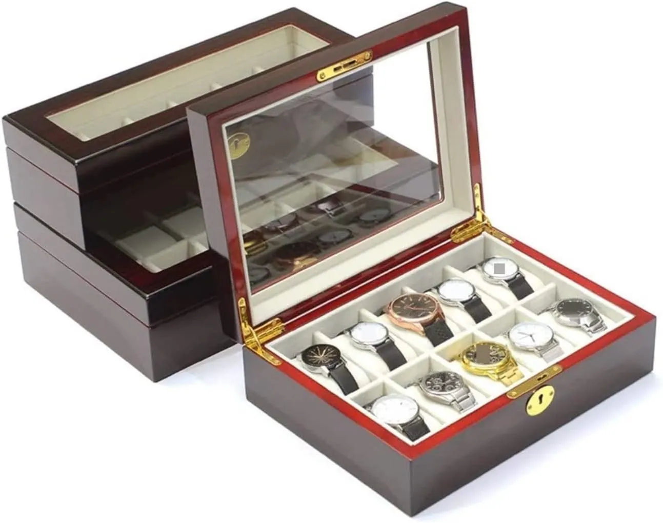 Clear Top ventilation colonize gut torrid recharge legitimate Metal Lock Watch Box Watch Organizer Watch Case Watch Roll Watch Winder Modern Creative Wood Watch Box Organizer Display Case Holder Jewelry Showcase with 