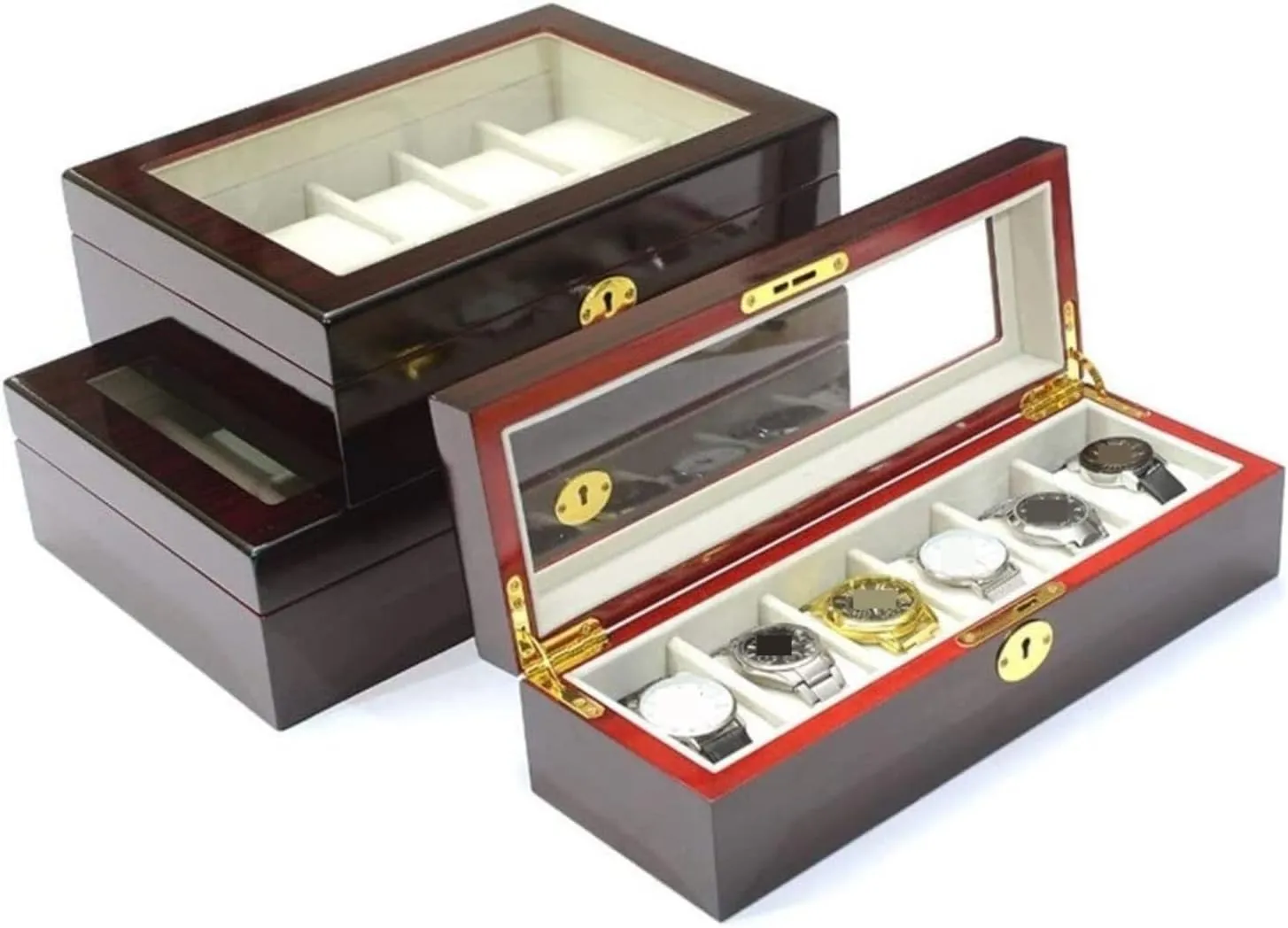 Clear Top ventilation colonize gut torrid recharge legitimate Metal Lock Watch Box Watch Organizer Watch Case Watch Roll Watch Winder Modern Creative Wood Watch Box Organizer Display Case Holder Jewelry Showcase with 
