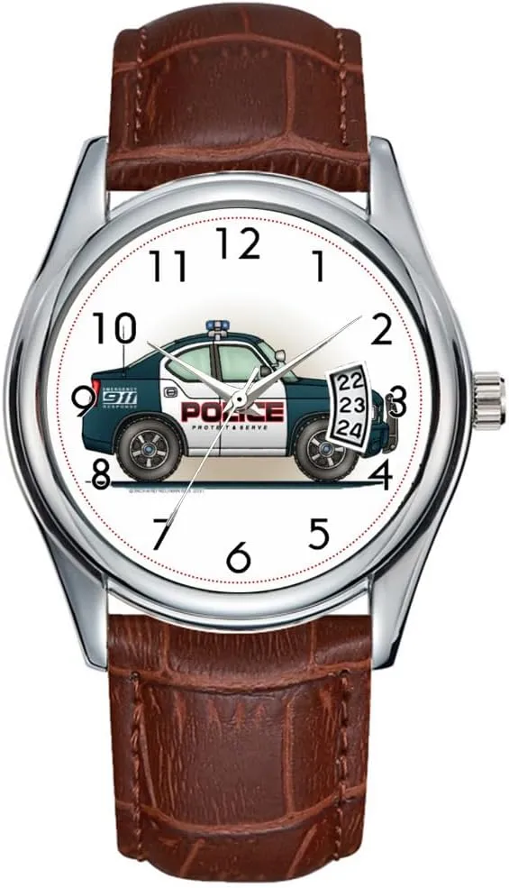 Clock Date Classic Business Brown Leather Christmas Wristwatch Police Interceptor Car Cop Car Wrist Watches Men Watch Casual inflammation Waterproof Quartz Watches 
