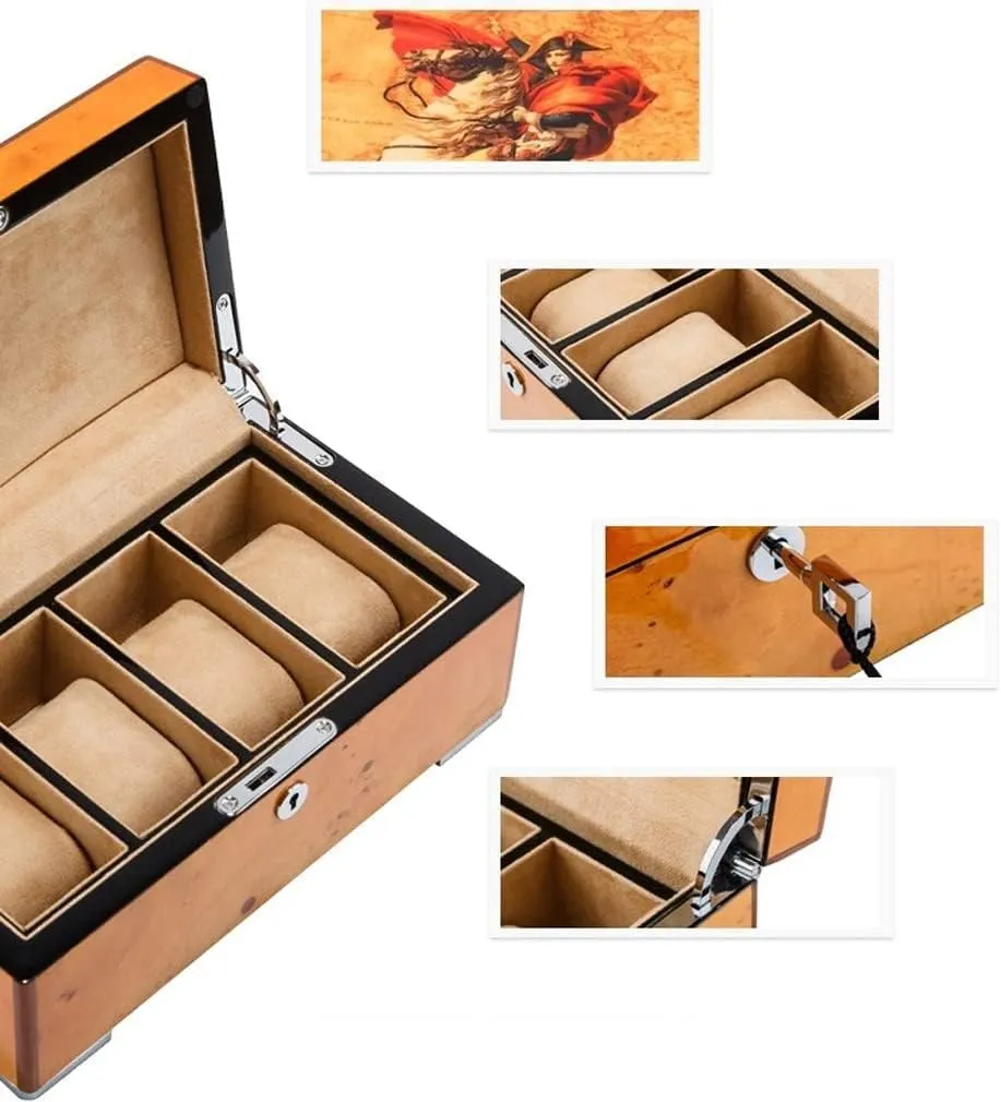 Clock Watches jolt irrigate align markedly Jewelry Watch Case Display Watch Box, 25 * 14 * 10.2cm Watch Case 4 Grids Solid Wood Watch Box Case Professional Holder Organizer for 