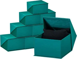 Closure, Velvet Topped Foam Interior. Case Of 12 - Watch/Bangle Box With Pillow eye - Teal Colored - Silk Brushed Cardboard Paper Jewelry Gift Box With Elite Modern Angled 