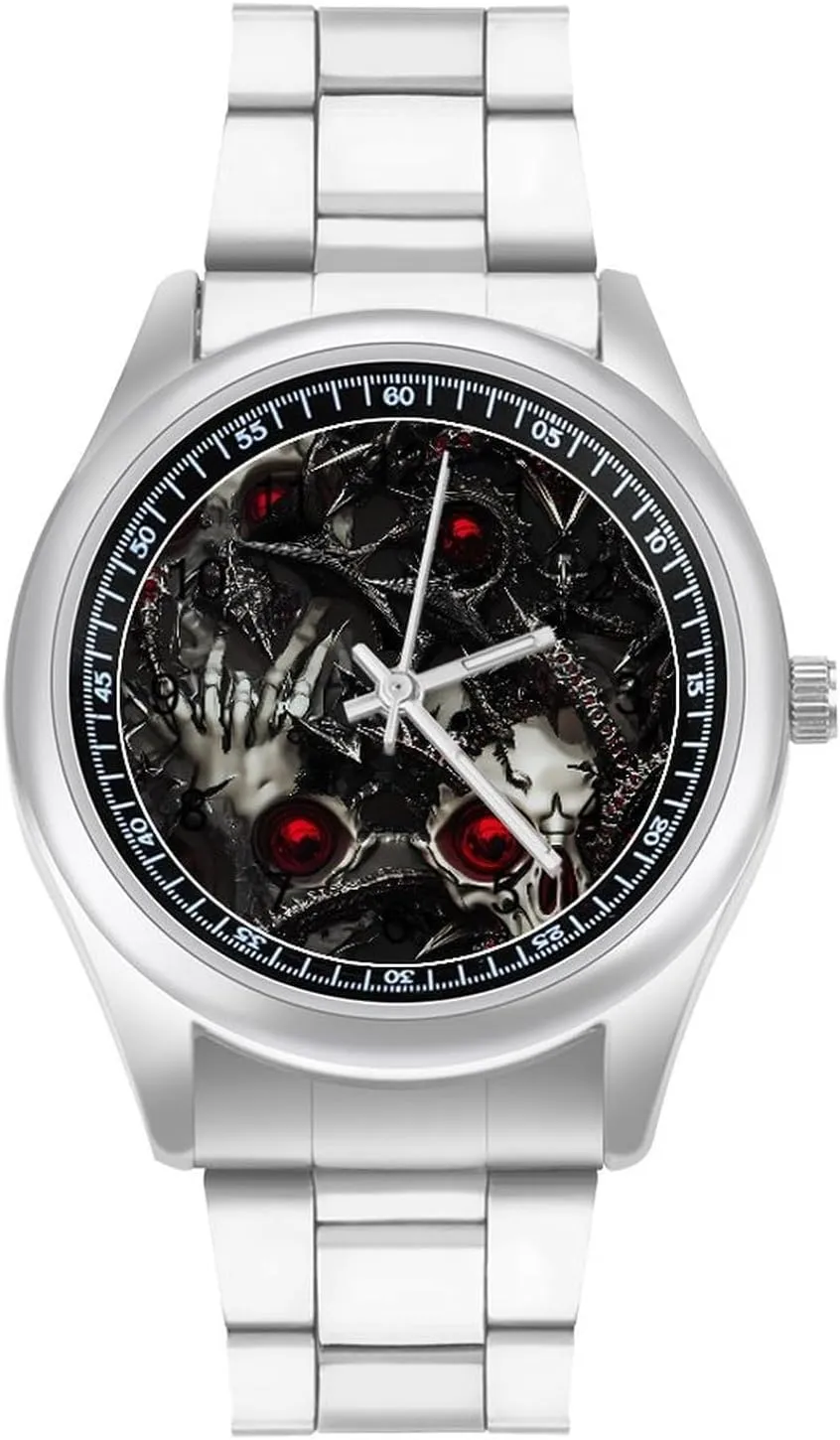 clothe replenish die Dress Watch Big Face for Work Gym Metal Skull Death Thorns Casual Wrist Watches for Men Classic Business 