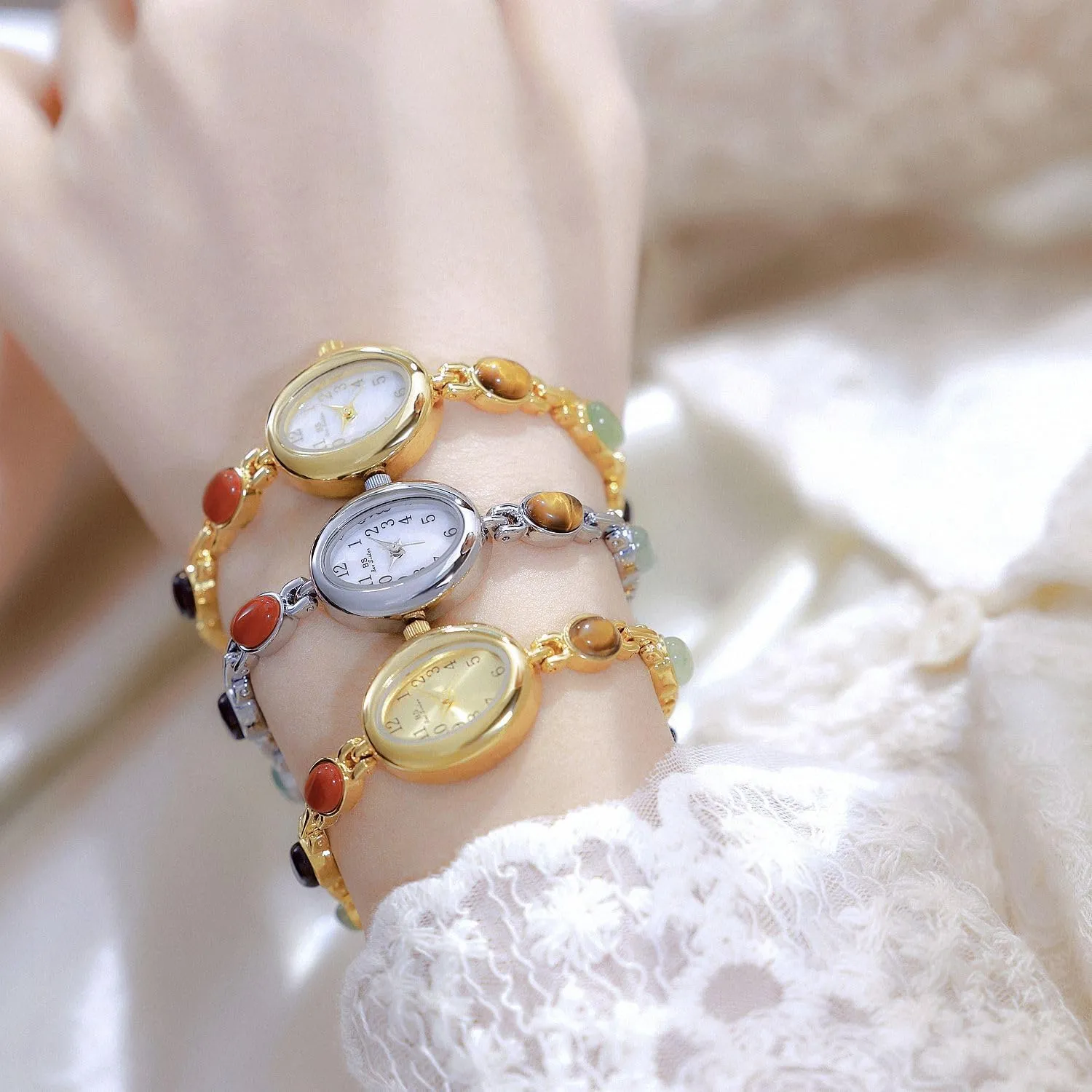Colorful Bracelet Women??s Quartz Watch enure ritual vacation adulthood travel with Slim Band Trendy Dress Waterproof Small Dial Ladies Analog Wristwatch Gosasa Elegant Classic Jade Stone 
