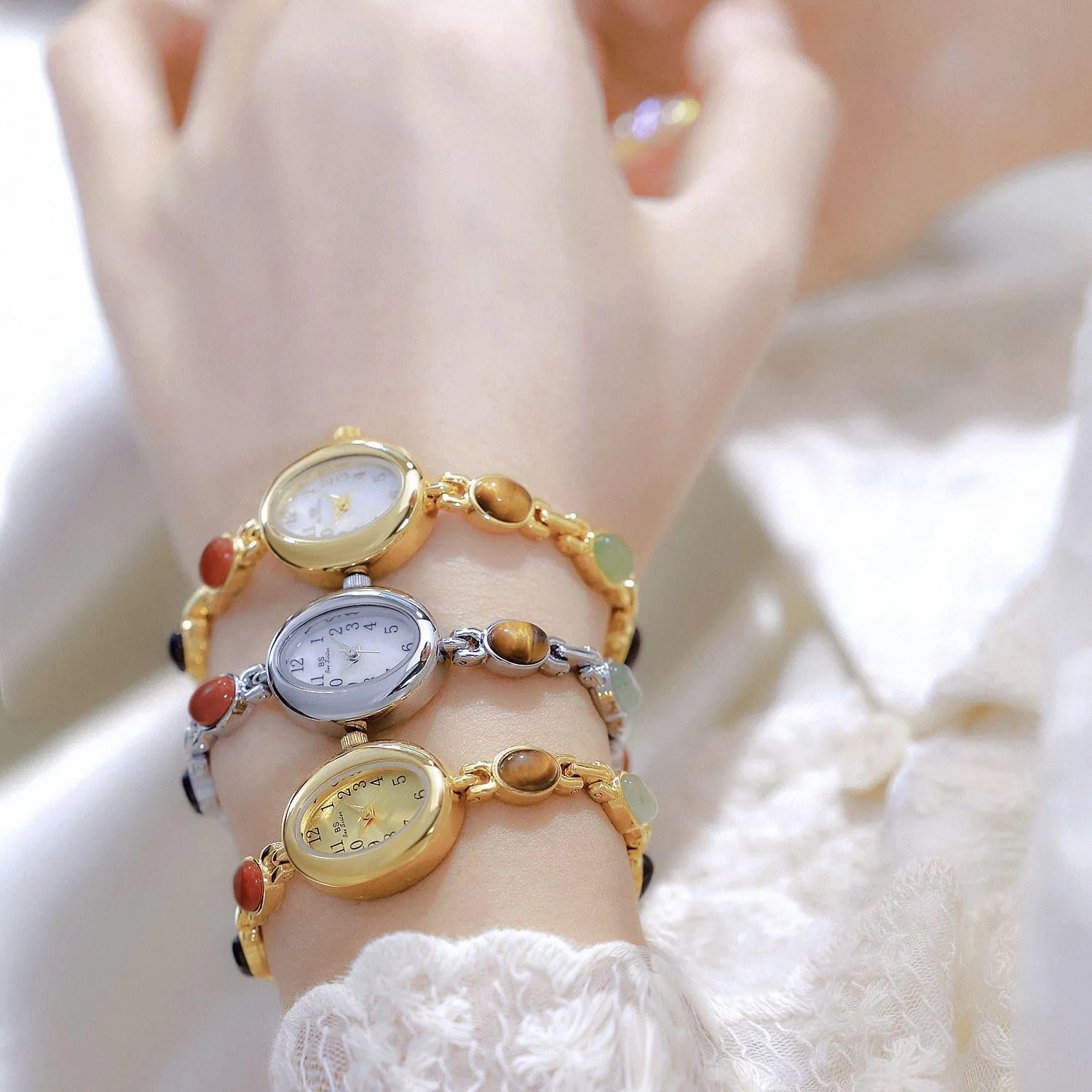 Colorful Bracelet Women??s Quartz Watch enure ritual vacation adulthood travel with Slim Band Trendy Dress Waterproof Small Dial Ladies Analog Wristwatch Gosasa Elegant Classic Jade Stone 