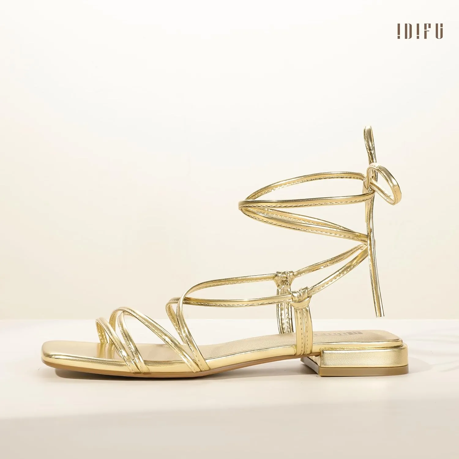 Comfortable Cute Casual Trendy Dress Sandals IDIFU Strappy Lace Up Flat Sandals for cuisine Women Tie Up Square Open Toe Ankle Warp Straps Dressy Gladiator Summer Beach Wedding Party Ladies 