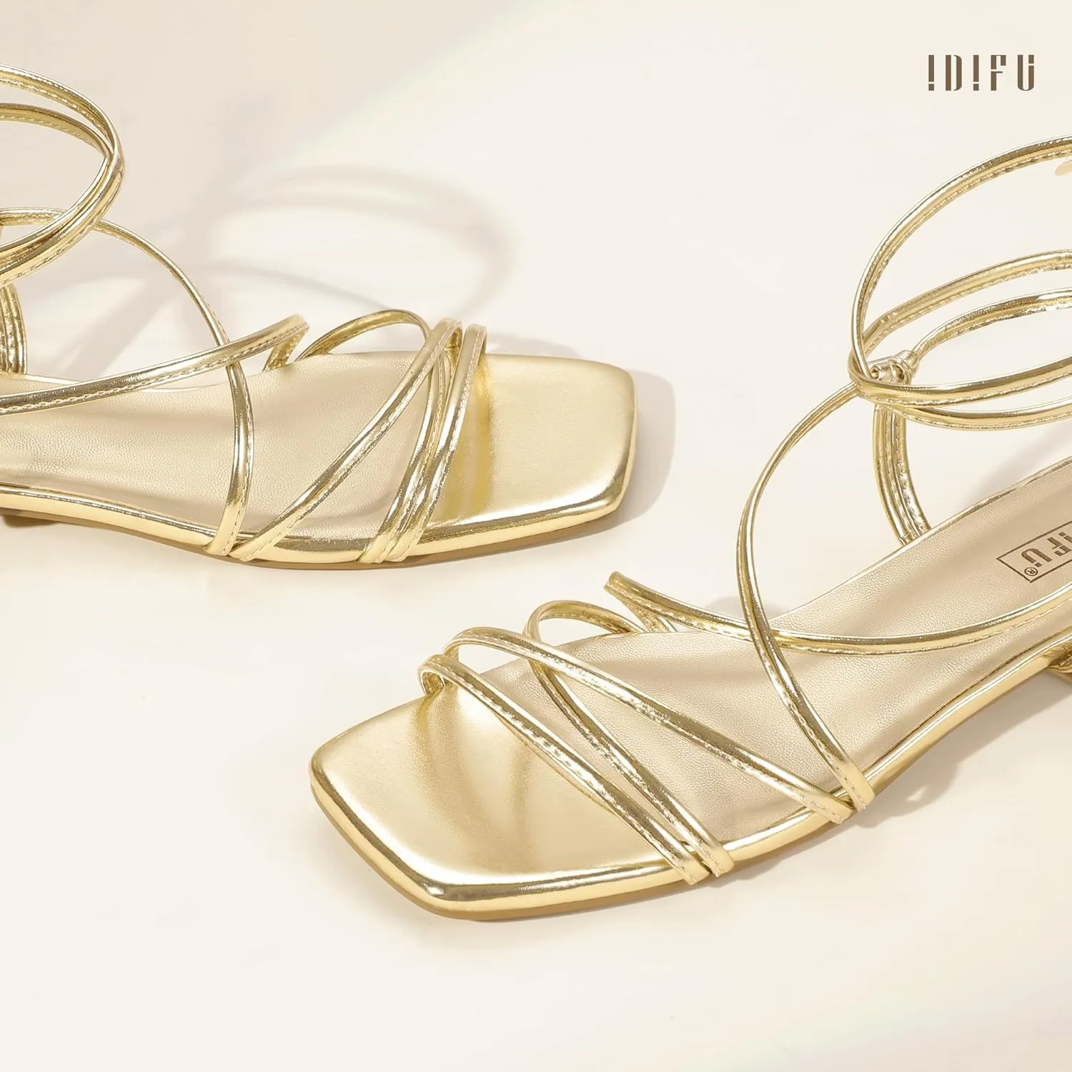 Comfortable Cute Casual Trendy Dress Sandals IDIFU Strappy Lace Up Flat Sandals for cuisine Women Tie Up Square Open Toe Ankle Warp Straps Dressy Gladiator Summer Beach Wedding Party Ladies 