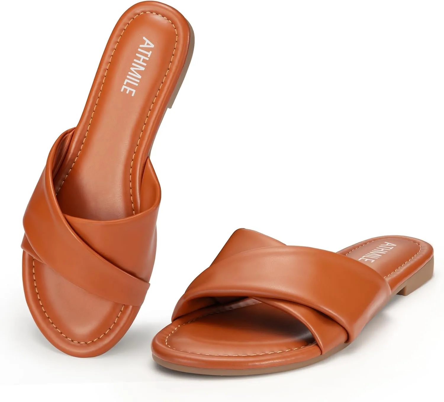 Comfortable Fashion Beach Cute Ladies Slides Leather Casual Dress Women's Sandals 2025 Size 6-11 ATHMILE Sandals sociably Women Dressy Summer Flat 