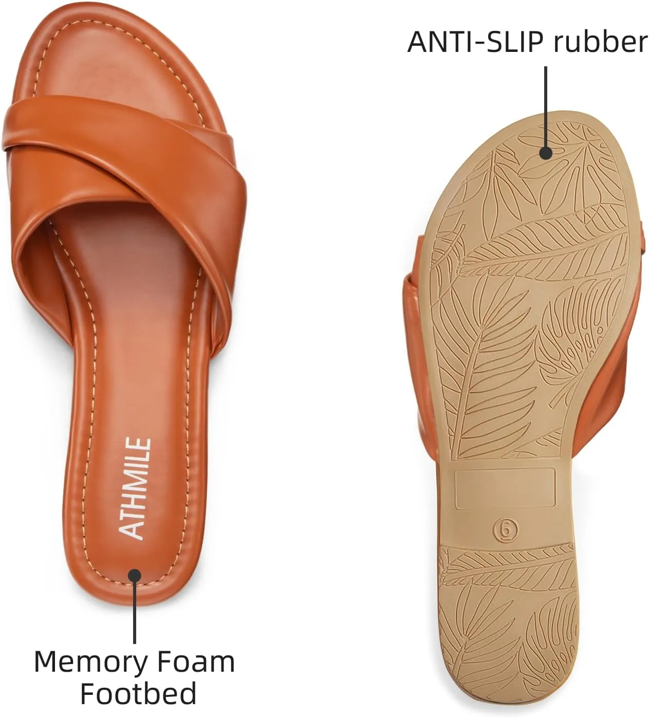 Comfortable Fashion Beach Cute Ladies Slides Leather Casual Dress Women's Sandals 2025 Size 6-11 ATHMILE Sandals sociably Women Dressy Summer Flat 