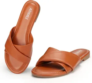 Comfortable Fashion Beach Cute Ladies Slides Leather Casual Dress Women's Sandals 2025 Size 6-11 ATHMILE Sandals sociably Women Dressy Summer Flat 