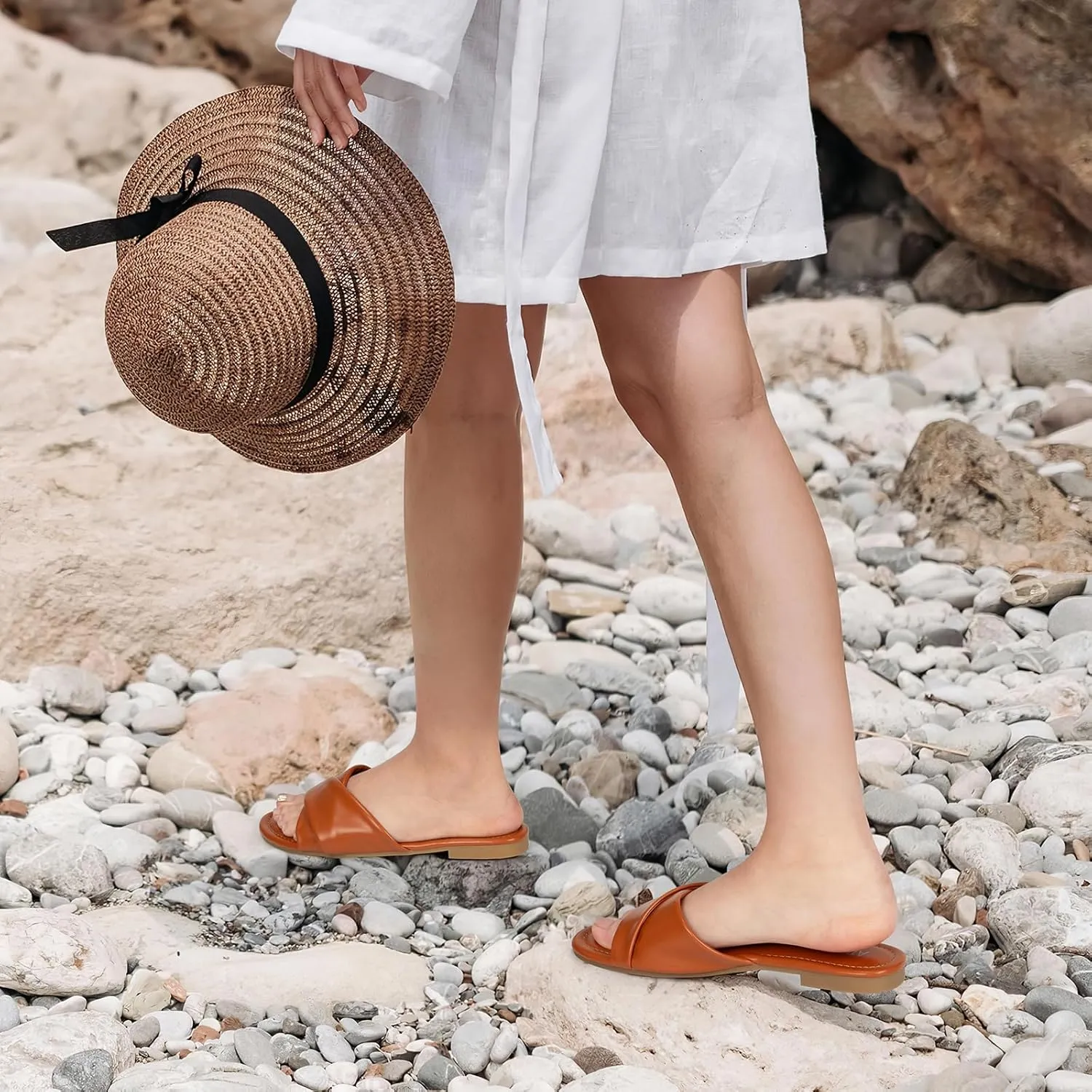 Comfortable Fashion Beach Cute Ladies Slides Leather Casual Dress Women's Sandals 2025 Size 6-11 ATHMILE Sandals sociably Women Dressy Summer Flat 