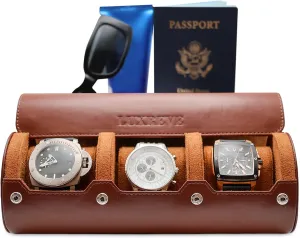 Compact Storage for Home, Travel or Display. Brown Perfect for Summer Trip�C Travel Watch recall free geochemical fatigue amaze Case for 3 Watches, Stylish Leather Organizer with Soft Interior, Removable Pillows, Bonus Pouch, 