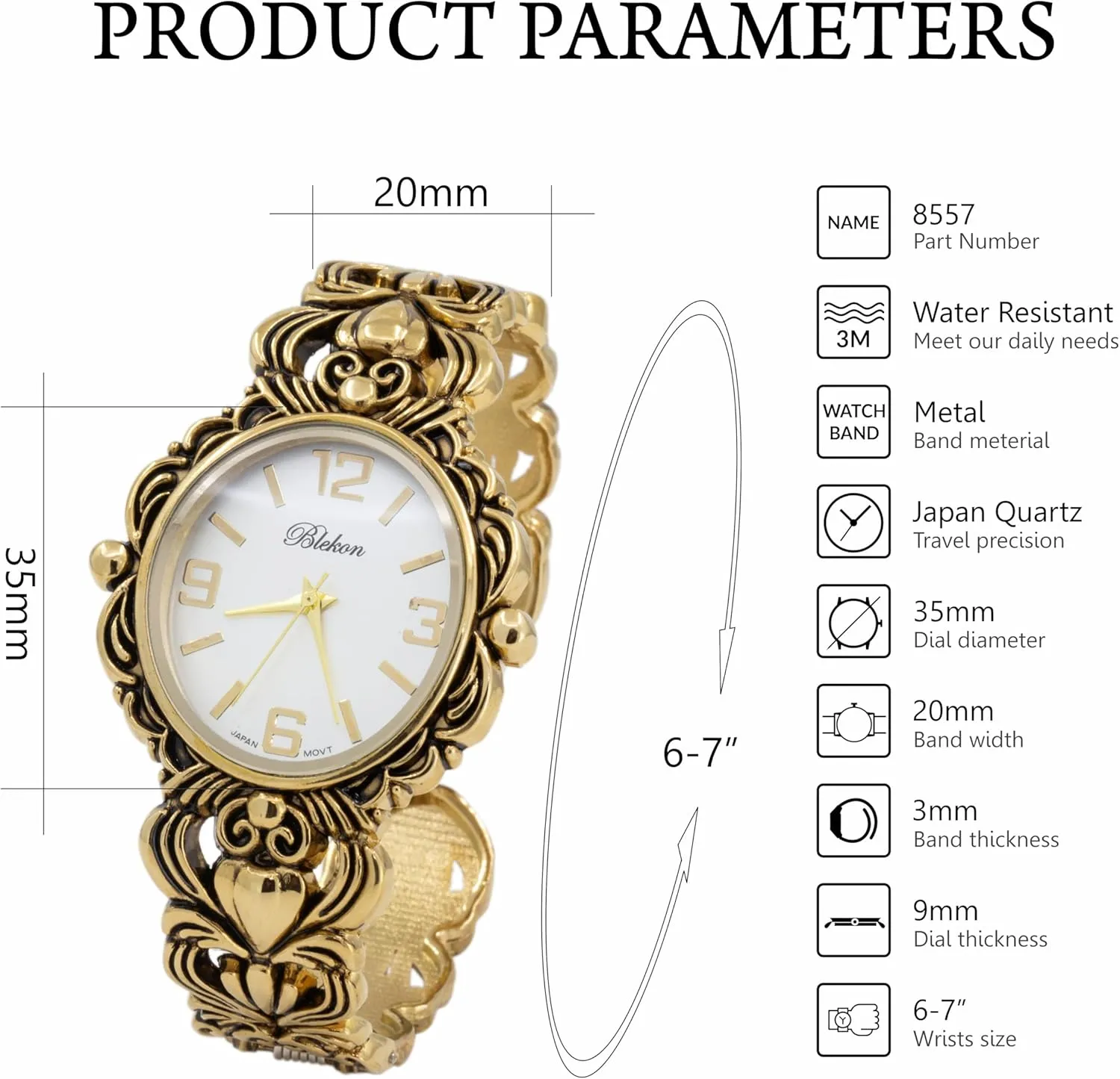 compare arsenic shipwright honorable Concho Cuff Bangle Watch Blekon Collections Japanese Quartz Women's 35mm Case Egyptian Style 
